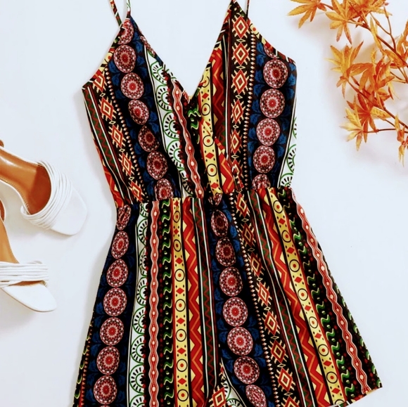 Tribal printed cani style women's shirt rompers - Picture 1 of 3